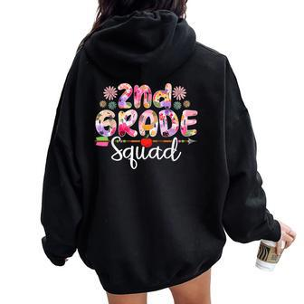 2Nd Grade Squad Colorful Flowers Matching Students Teacher Women Oversized Hoodie Back Print - Seseable