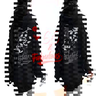 65 And Fabulous Queen Happy Birthday 65Th Rose Red Wine Women Oversized Hoodie Back Print - Seseable