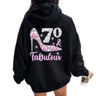 70Th Birthday For Women 70 And Fabulous Heels Women Oversized Hoodie Back Print | Mazezy
