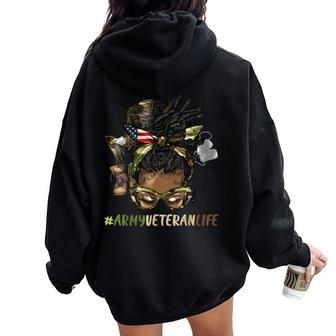 African Afro Messy Bun Loc Army Veteran Soldier Mother Wife Women Oversized Hoodie Back Print | Mazezy