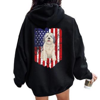 American Flag Polish Lowland Sheepdog 4Th Of July Usa Women Oversized Hoodie Back Print | Mazezy