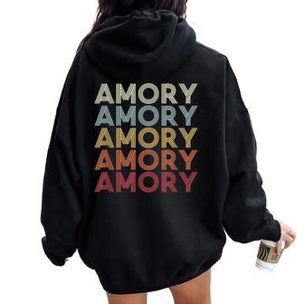 Amory Mississippi Amory Ms Retro Vintage Text Women Oversized Hoodie Back Print | Mazezy