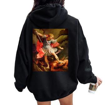 Angels Archangel Michael Defeating Satan Christian Warrior Women Oversized Hoodie Back Print | Mazezy