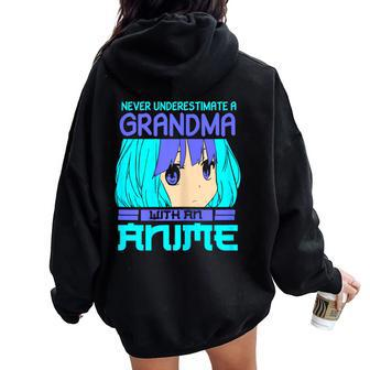 Anime Granny Never Underestimate A Grandma With An Anime Women Oversized Hoodie Back Print - Monsterry