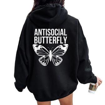 Antisocial Butterfly Introverted Women Oversized Hoodie Back Print | Mazezy