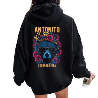 Antonito Colorado Usa Bear With Sunglasses Flowers Women Oversized Hoodie Back Print | Mazezy