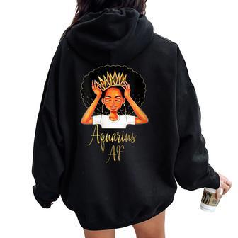 Aquarius Queen Af Zodiac Floral Birthday Women Oversized Hoodie Back Print | Mazezy