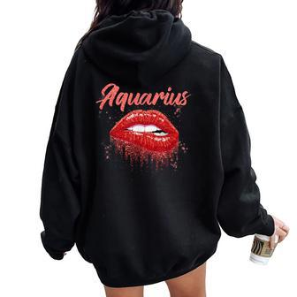 Aquarius Zodiac Birthday Red Lips For Black Women Women Oversized Hoodie Back Print | Mazezy