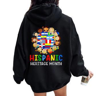 Around Globe Hispanic Flags Heritage Month Boys Girls Women Oversized Hoodie Back Print - Monsterry