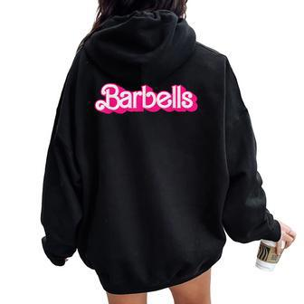 Barbells Pink Retro Gym Workout Classic Girl Gear Women Oversized Hoodie Back Print - Seseable