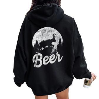 Bear Deer Beer Day Drinking Adult Humor Women Oversized Hoodie Back Print | Mazezy