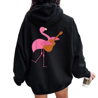 Beautiful Flamingo Playing Guitar Musician Women Oversized Hoodie Back Print | Mazezy