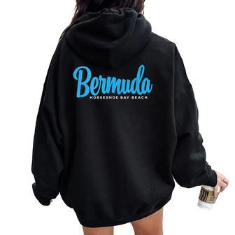 Bermuda Horseshoe Bay Beach With Blue Text Women Oversized Hoodie Back Print | Mazezy