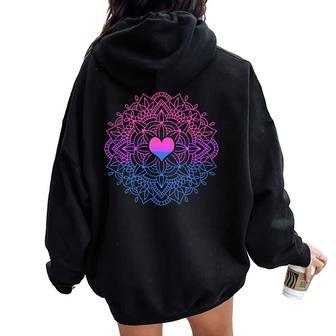 Bi Flag Heart Mandala Bisexual Pride Women Oversized Hoodie Back Print | Mazezy