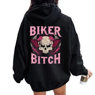 Biker Bitch Skull Motorcycle Wife Sexy Babe Chick Lady Rose Women Oversized Hoodie Back Print | Mazezy DE