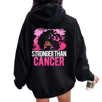 Black Queen Stronger Than Breast Cancer Pink Ribbon Women Oversized Hoodie Back Print - Thegiftio UK