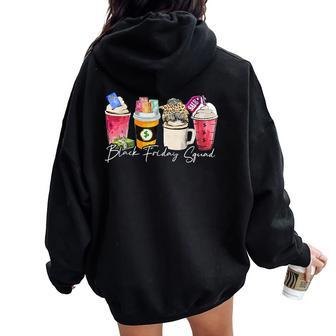 Black Shopping Friday Squad Coffee Cups Women Oversized Hoodie Back Print | Mazezy