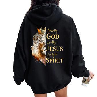 Blessed By God Loved By Jesus Lion Women Oversized Hoodie Back Print - Seseable