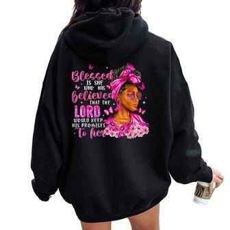 Breast Cancer Afro Black Girls Butterfly Pink Ribbon Women Oversized Hoodie Back Print - Monsterry
