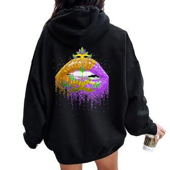 Carnival Party Costume Masquerade Lips Mardi Gras Women Oversized Hoodie Back Print - Seseable
