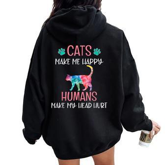Cats Make Me Happy Cat Mom Kitten Lover Rainbow Women Oversized Hoodie Back Print | Mazezy