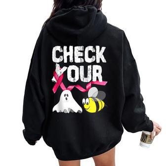 Check Your Boo Bees Breast Cancer Awareness Halloween Women Oversized Hoodie Back Print - Monsterry