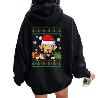 Chesapeake Bay Retriever Santa Hat Ugly Christmas Sweater Women Oversized Hoodie Back Print - Monsterry DE