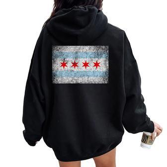 Chicago Flag Distressed Vintage Style Pride Women Women Oversized Hoodie Back Print | Mazezy