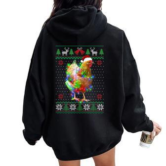 Chicken Animal Ugly Sweater Christmas Puppy Animal Lover Women Oversized Hoodie Back Print | Mazezy