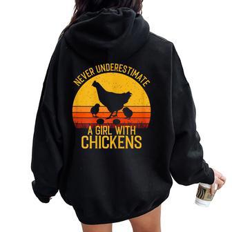 Chicken Never Underestimate A Girl With Chickens Women Oversized Hoodie Back Print - Monsterry