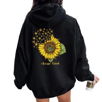 Choose Kind Sunflower Deaf Asl American Sign Language Women Oversized Hoodie Back Print | Mazezy