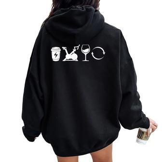 Coffee Spin Wine Repeat Workout Gym Spinning Class Women Oversized Hoodie Back Print - Seseable