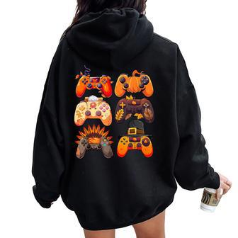 Controllers Fall Gaming Video Game Turkey Thanksgiving Boys Women Oversized Hoodie Back Print - Seseable