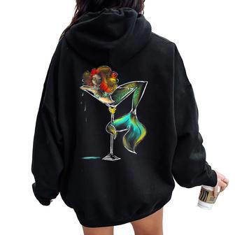 Cool Mermaid In Cocktail Glass Wine Drinker Girl Women Oversized Hoodie Back Print - Seseable