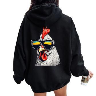 Cool Rooster Wearing Sunglasses Retro Vintage Chicken Women Oversized Hoodie Back Print | Mazezy