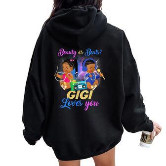 Cute Beauty Or Beat Gigi Loves You -Gender Reveal Party Women Oversized Hoodie Back Print | Mazezy