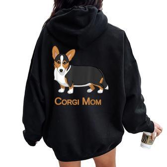 Cute Black & Tan Cardigan Welsh Corgi Mom Dog Lover Women Oversized Hoodie Back Print | Mazezy