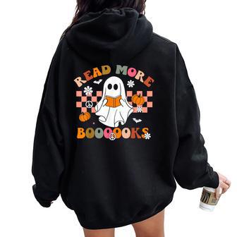 Cute Booooks Ghost Read More Books Teacher Halloween Women Oversized Hoodie Back Print - Seseable