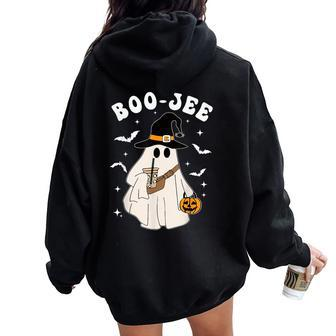 Cute Ghost Halloween Costume Coffee Witch Hat Boujee Boo Jee Women Oversized Hoodie Back Print | Mazezy