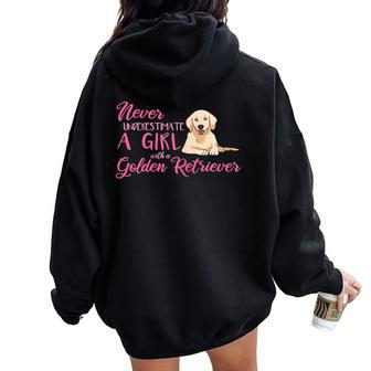 Cute Golden Retriever Never Underestimate Girl With Dog Women Oversized Hoodie Back Print - Thegiftio UK