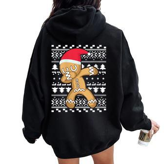 Dabbing Gingerbread Man Ugly Christmas Sweater Women Oversized Hoodie Back Print | Mazezy