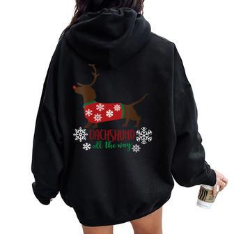 Dachshund All The Way Ugly Christmas Sweater Women Oversized Hoodie Back Print | Mazezy