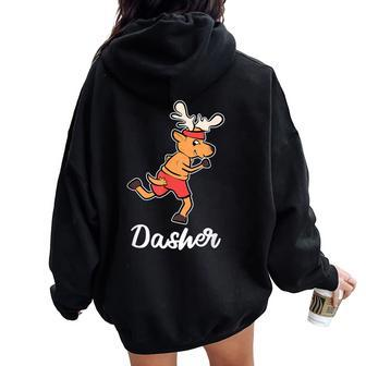 Dasher Reindeer Christmas Costume Ugly Christmas Sweater Women Oversized Hoodie Back Print | Mazezy