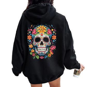 De Los Muertos Day Of The Dead Sugar Skull Halloween Women Oversized Hoodie Back Print - Seseable