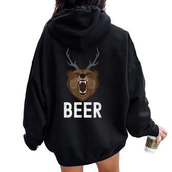 Deer Antlers Bear Hunter Idea Craft Beer Women Oversized Hoodie Back Print | Mazezy