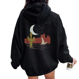 Desert Moon With Cactus Coyote Mesa And Big Dipper Women Oversized Hoodie Back Print | Mazezy