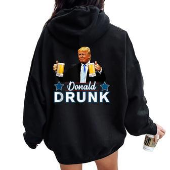 Drinking Presidents Trump 4Th Of July Donald Drunk Women Oversized Hoodie Back Print | Mazezy
