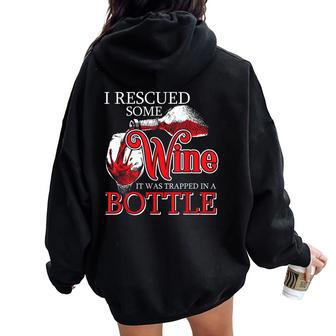 Drinking Wine Alcohol Rescued Women Oversized Hoodie Back Print - Seseable