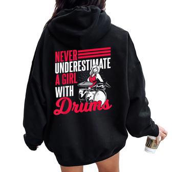 Drummer Girl Never Underestimate A Girl With Drums Women Oversized Hoodie Back Print - Thegiftio UK
