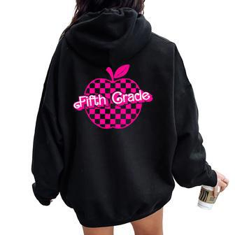 Fifth Grade Pink Checkered Apple Teacher 5Th Grade Women Oversized Hoodie Back Print - Seseable